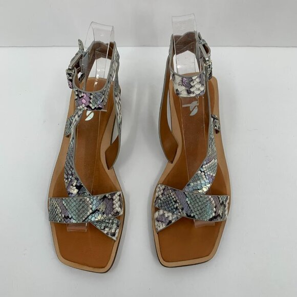 Franco Sarto Ema gray shimmery snake skin ankle strap square toe sandal new 6 - Picture 6 of 8